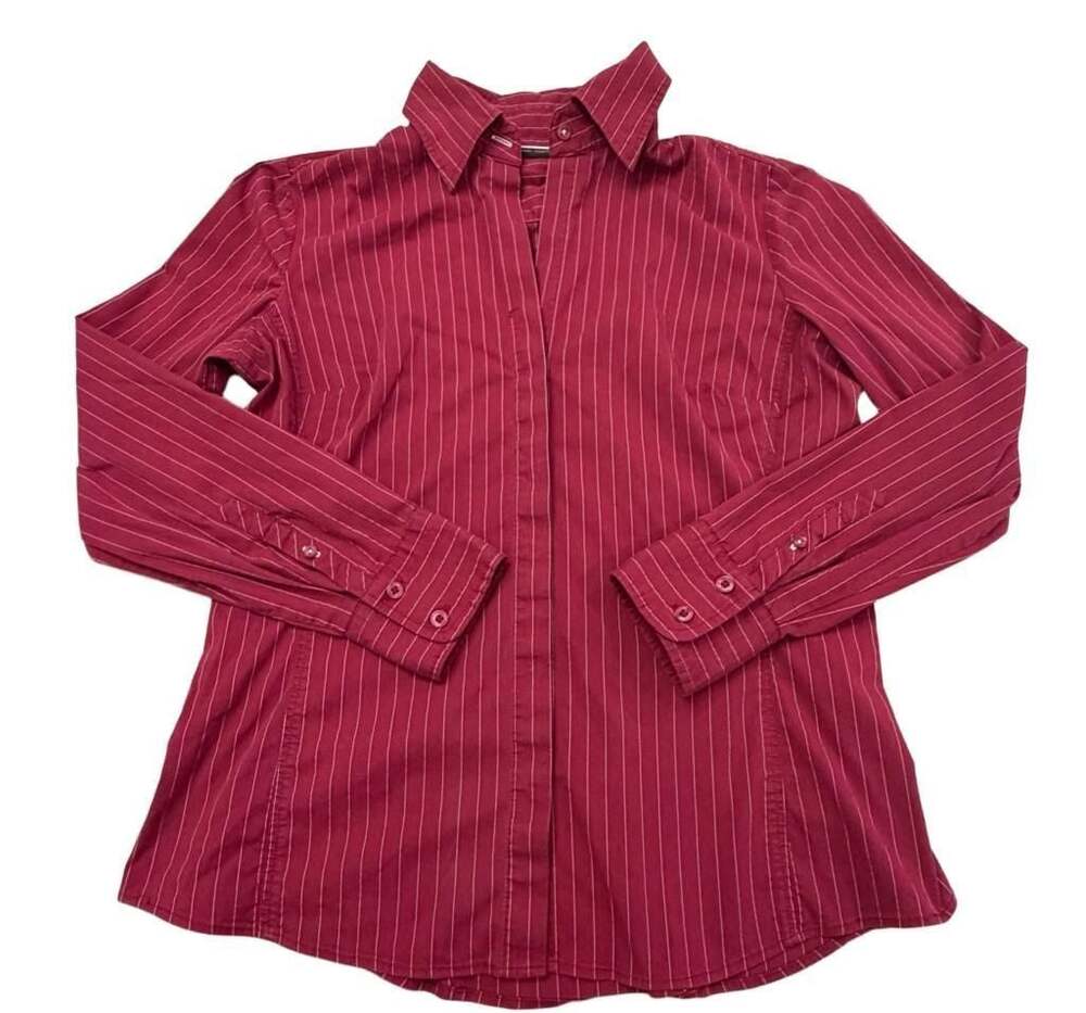 New York & Company Striped Long Sleeve Button-Down Shirt Business Causal